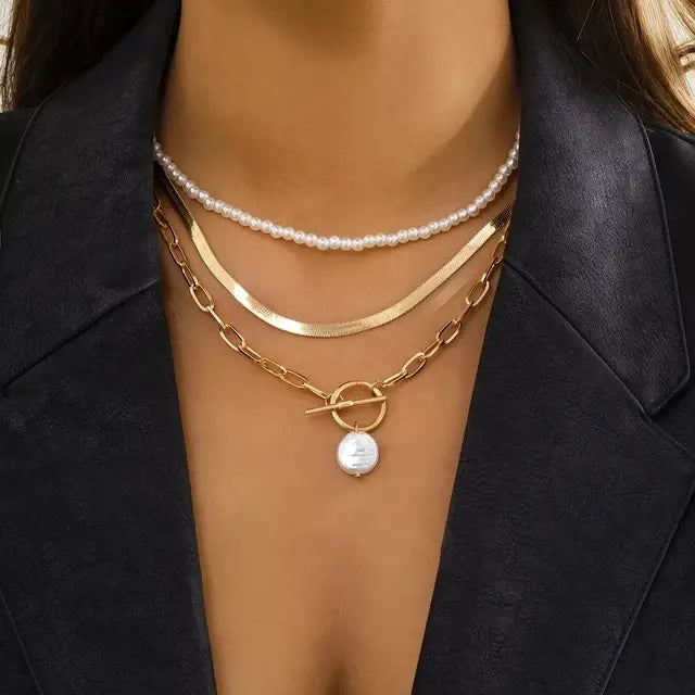 Glamorous Pearl Stacked Necklace (Variety)