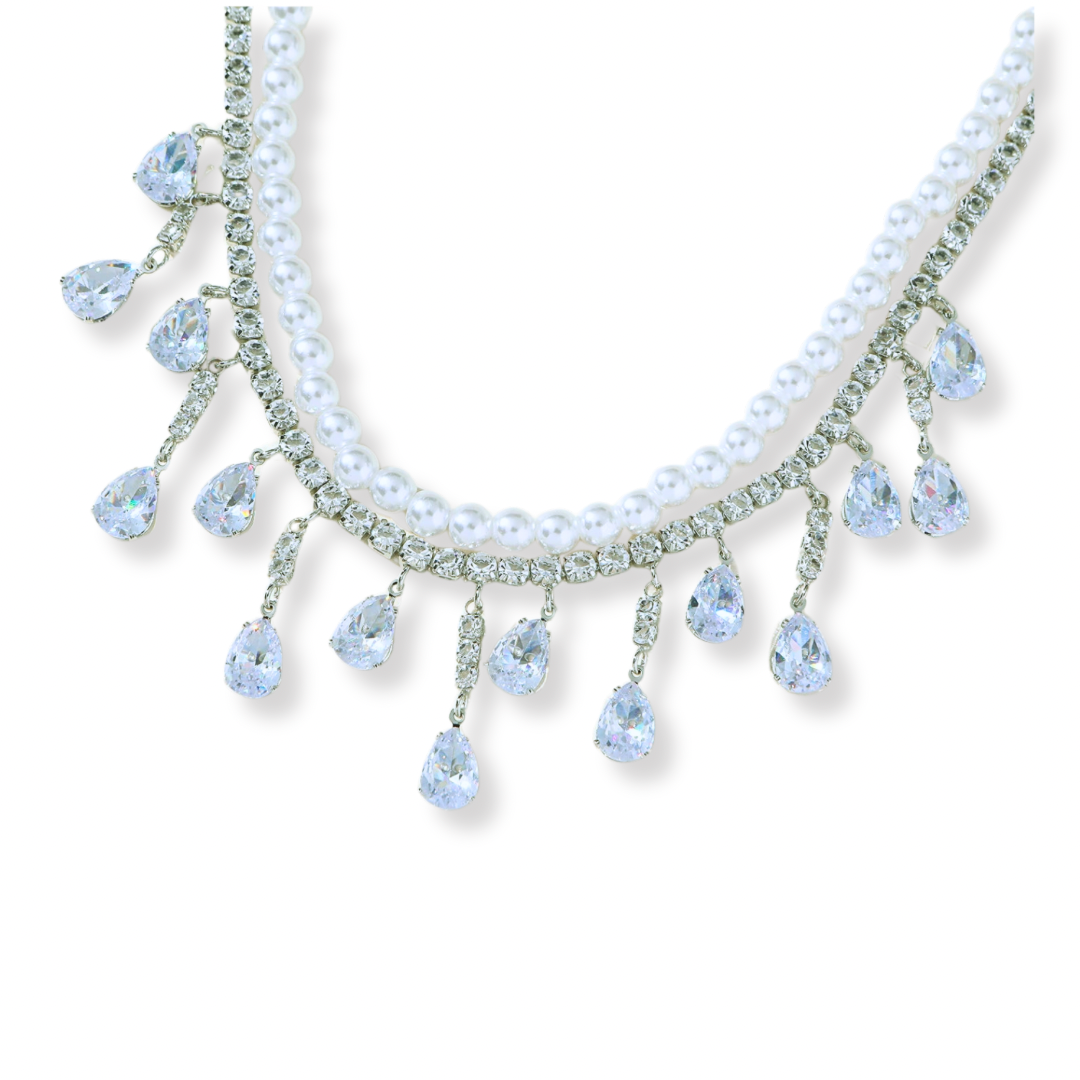 Pearlescent Cascade Crystal Necklace