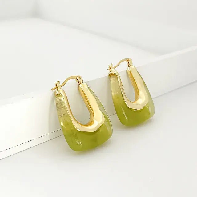 Emerald Resin Glamour Earrings