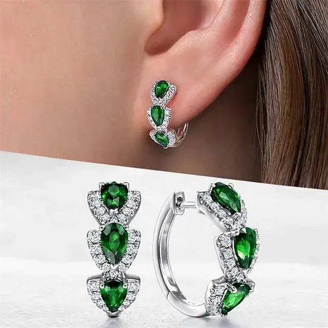 Emerald Pear Hoop Earrings