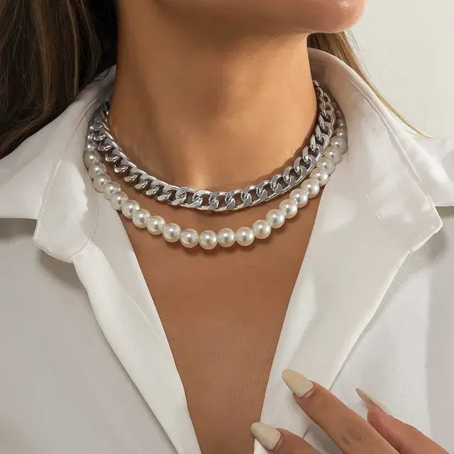 Glamorous Pearl Stacked Necklace (Variety)