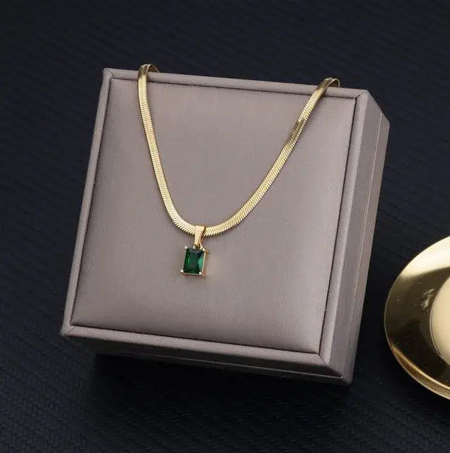 Elegant Square Emerald Drop Necklace