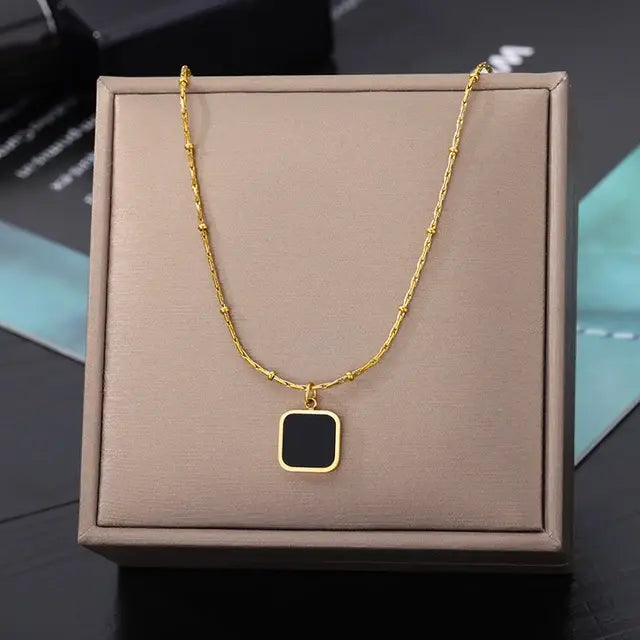 Elegant Square Emerald Drop Necklace