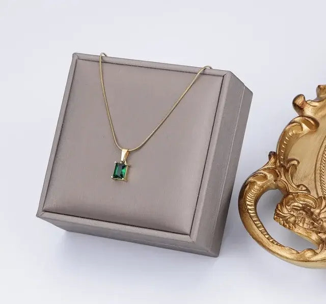 Elegant Square Emerald Drop Necklace