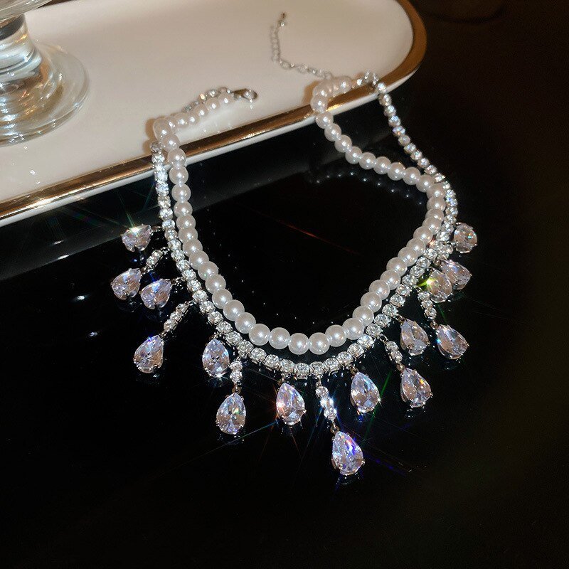 Pearlescent Cascade Crystal Necklace