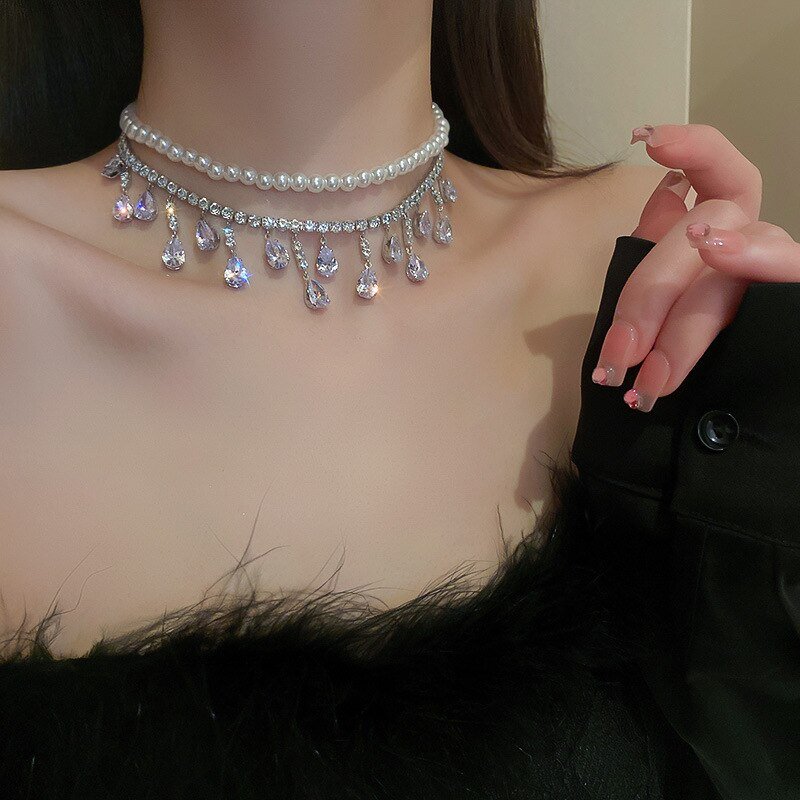 Pearlescent Cascade Crystal Necklace