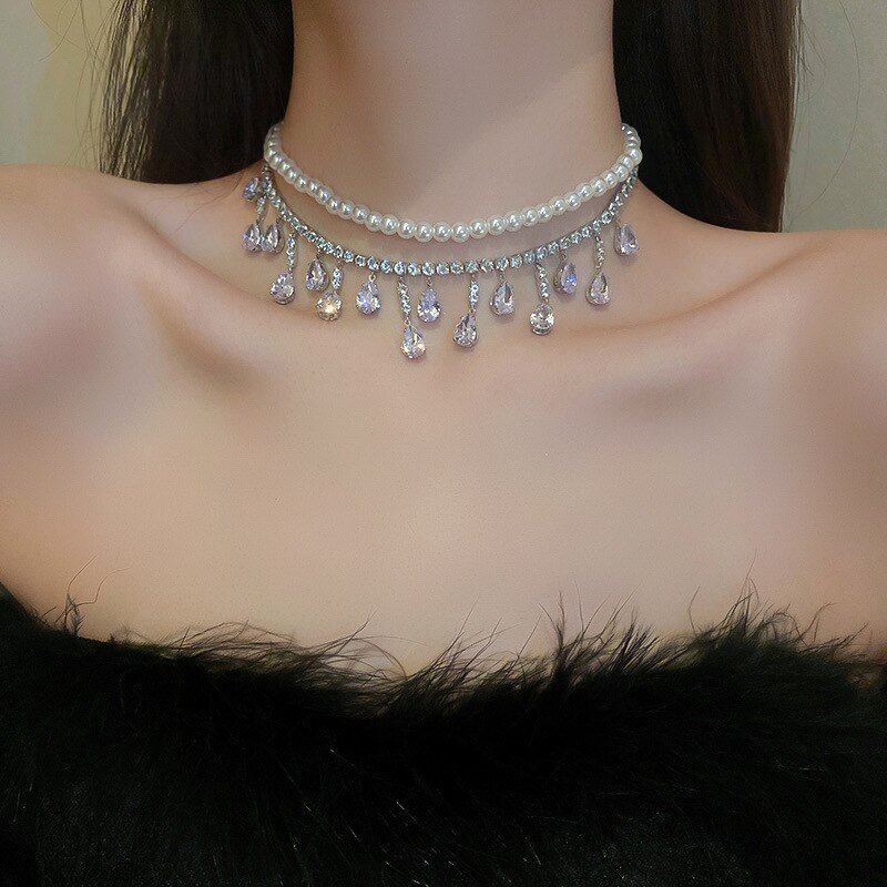 Pearlescent Cascade Crystal Necklace