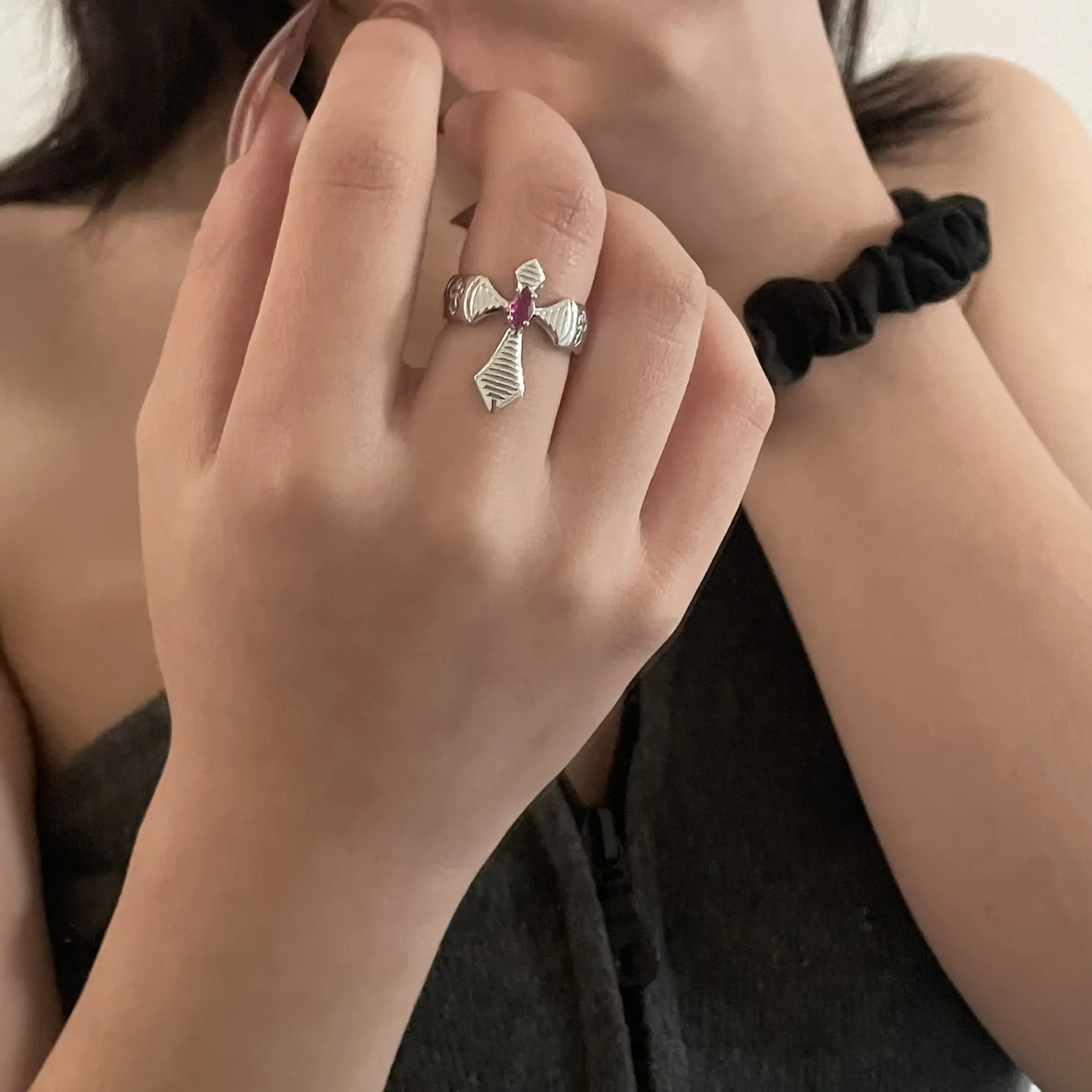 Opulent Crimson Cross Ring