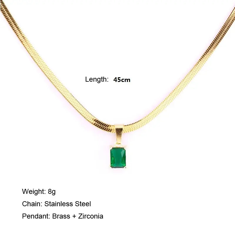 Elegant Square Emerald Drop Necklace