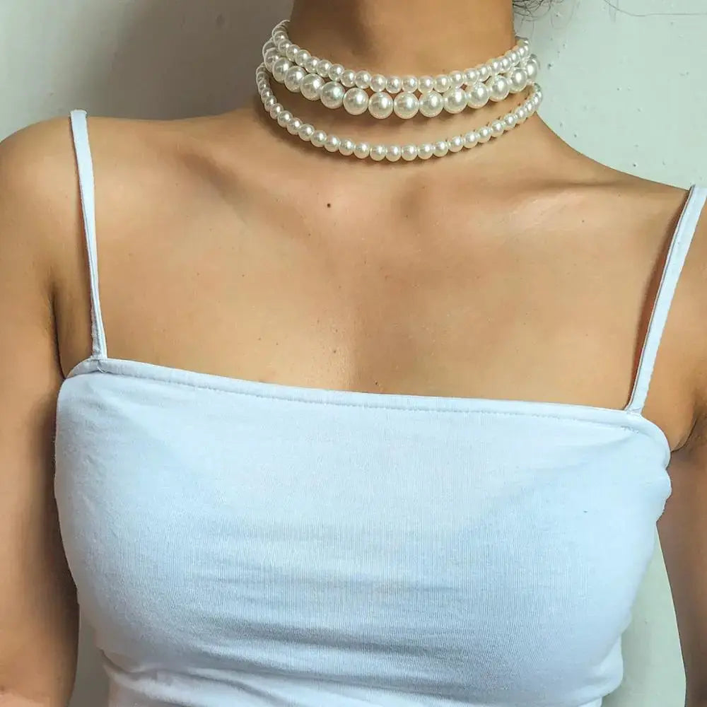 Glamorous Pearl Stacked Necklace (Variety)