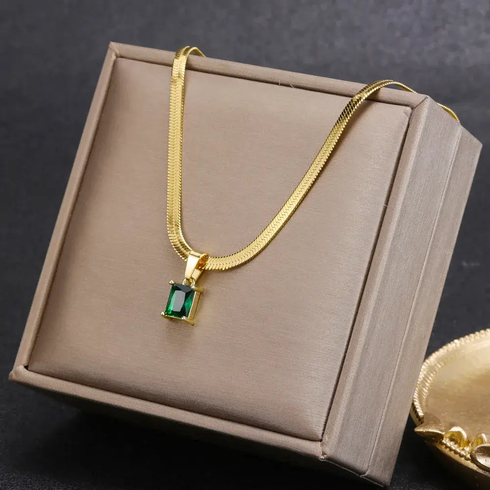 Elegant Square Emerald Drop Necklace