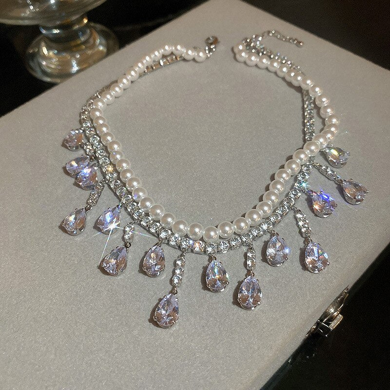 Pearlescent Cascade Crystal Necklace