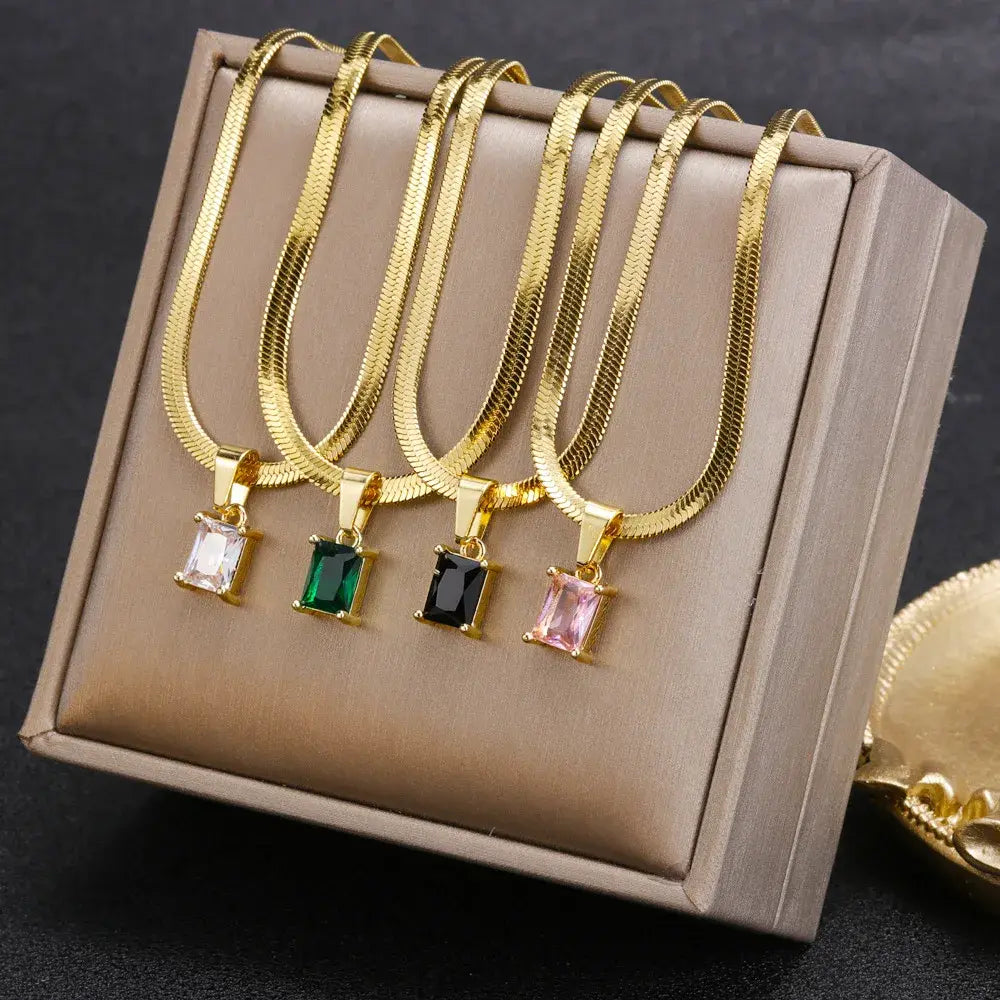 Elegant Square Emerald Drop Necklace