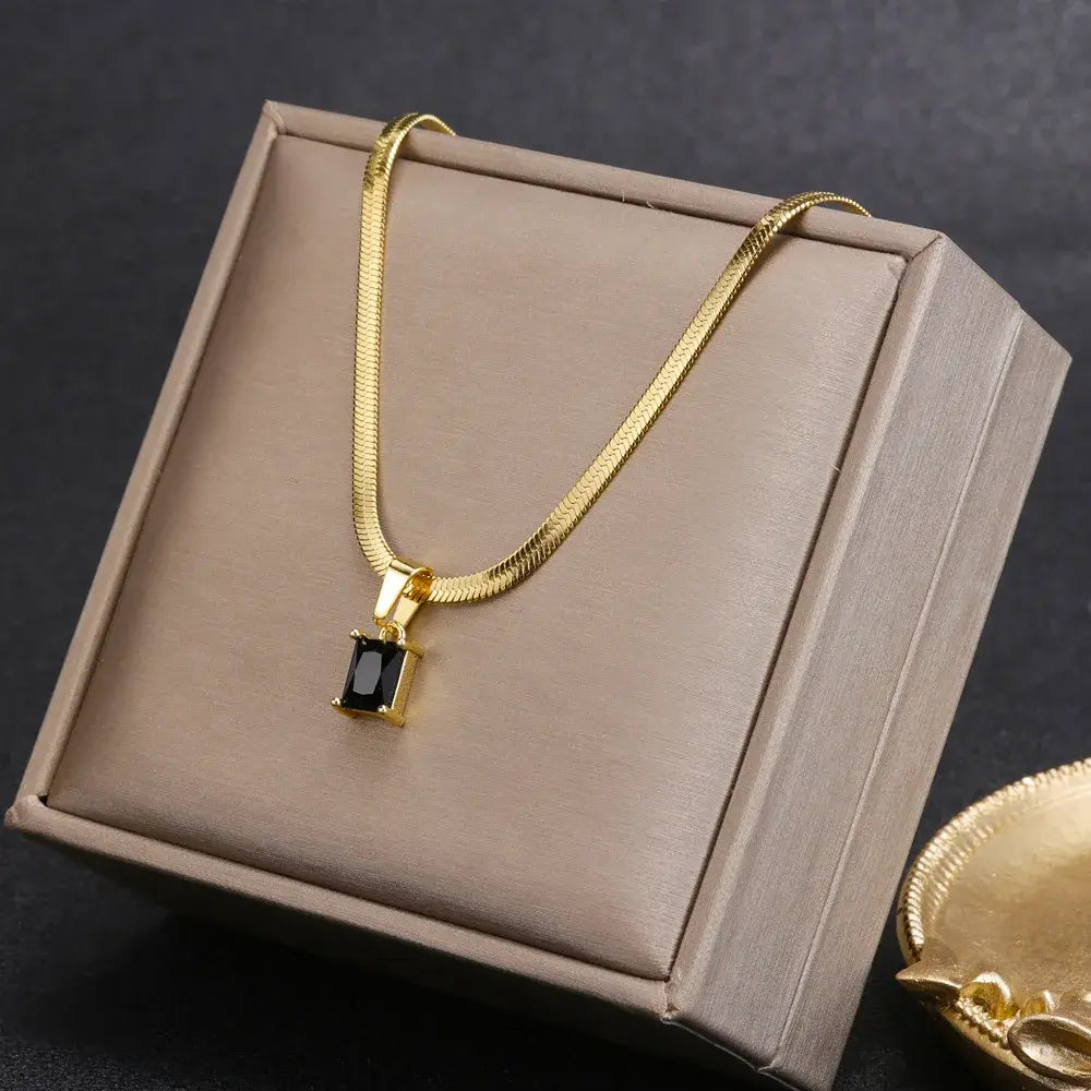 Elegant Square Emerald Drop Necklace